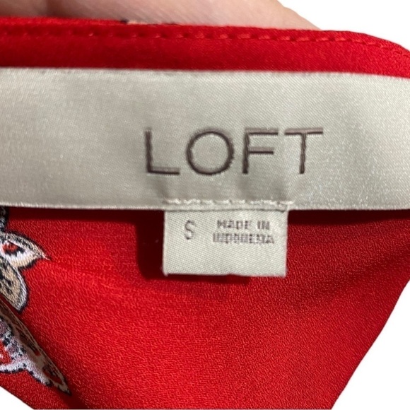 Loft Red Floral Lightweight Long Sleeve Top Size S Blouse - Picture 6 of 7